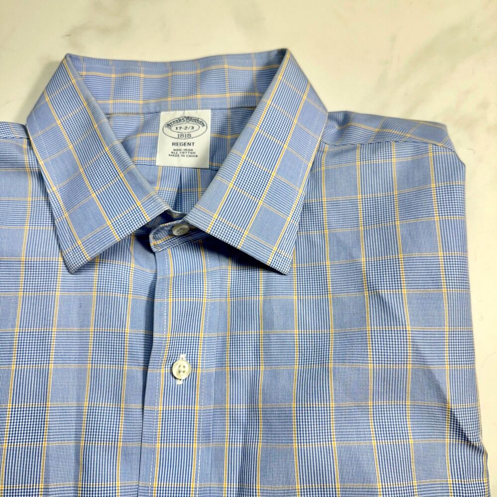 Brooks Brothers Non-Iron Cotton Regent 1818 Blue Plaid Men's  Shirt 17 2/3